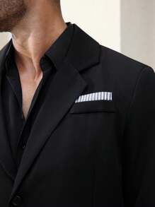 Manfinity Mode 2pcs/Set Men's Plus Size Casual Long Sleeve Blazer Jacket And Shorts Set - Black - View 2