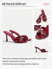 CUCCOO BIZCHIC Women's Solid Color Metal Decor Minimalist High Heel Sandals, Daily Casual Summer BURGUNDY Sandals Spring Shoes Spring Break Easter For Christmas