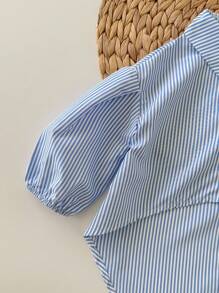 SHEIN Baby Girl Street Casual Parent-Child Asymmetrical Striped Long Sleeve Woven Shirt