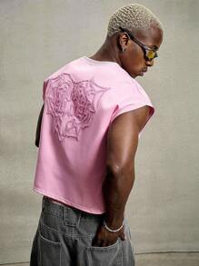 PAVTROS Manfinity Streetrush 男士街头风，INS 联名款粉色蜘蛛网创意爱心 3D 刺绣无袖上衣。这款上衣采用超大图案刺绣设计，宽松舒适，完美诠释街头摇滚美学。适合音乐节和情侣日常穿着，是送给男友或老公的理想礼物。 - 粉色 - 查看 10