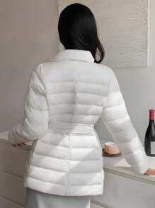 DAZY 女式格纹收腰轻薄夹棉外套，修身版型，秋冬夹克 - 米色 - 查看 3