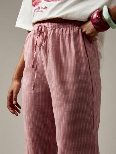 MISSGUIDED Striped Palazzo Pants With Ruffle Hem Detail｜MISSGUIDED