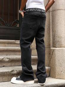 PAVTROS Quần Jeans Ống Loe Street Cho Nam, Quần Dài Rộng Thẳng Đơn Giản Phong Cách Mỹ Cổ Điển - màu đen - Xem 2