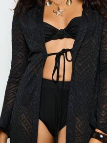 AiiRZ Boho Beach Long Cardigan Cover Up Maxi Length Lace Pattern Sheer Duster Summer Vacation Resort Wear Swimsuit Cover Up With Tie Front