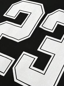 Manfinity Campus Court 男士休闲 V 领 T 恤，印有数字 23，年轻街头风格运动衫，图案 T 恤，图案 T 恤，趣味衬衫，超大夏季 - 黑色 - 查看 7