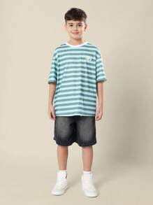 SUMWON Youth Striped Summer T-Shirt Basketball Brand Logo Crew Neck Casual Short Sleeve Street Style Tee Everyday Holiday Beach Spring - Multicolor - View 4