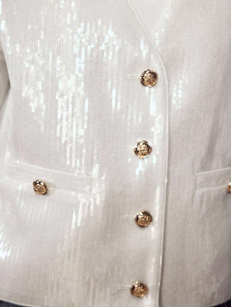 MOTF PREMIUM SEQUIN BUTTON UP LIGHTWEIGHT JACKET - White - View 2