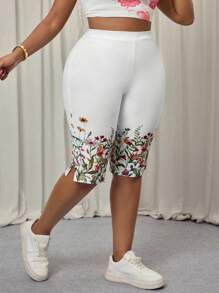 SHEIN PETITE CURVE 大码休闲百搭纯色紧身裤 - 白色 - 查看 3