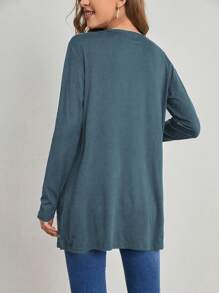 SHEIN LUNE Women's Solid Color Long Sleeve Cardigan Fall Winter Cloth For Women - Dusty Blue - View 2