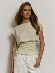 MUSERA 船领褶皱收腰上衣，可爱休闲性感优雅时尚，适合女性，也适合办公室穿着，返校季、秋季、冬季、圣诞节等场合，尽显优雅气质。 - 綠色 - 查看 1