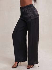 NYA SZN 裤子 抽绳腰飘逸裤 休闲舒适 日常必需品 - 黑色 - 查看 4