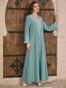 Al Najma 女士开斋节宽松刺绣串珠长袍 - 淺藍色 - 查看 4