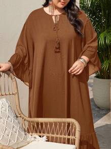 Mulvari Rochie de seară cu volane, culoare solidă, mărime plus