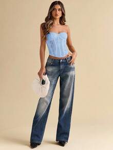 SHEIN BAE Trang phục biểu diễn, trang phục biểu diễn, trang phục lễ hội âm nhạc, trang phục hòa nhạc cho phụ nữ, hòa nhạc đồng quê, câu lạc bộ, gợi cảm - Màu xanh nhạt - Xem 4