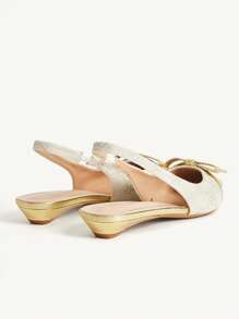 CUCCOO CHICEST Women's Classic Floral Scarf Print Pointed Toe Flat Shoes, Color Block Bow Decor Elegant Flat Sandals, Suitable For Work, Dates, Afternoon Tea, Versatile - Gold - View 11