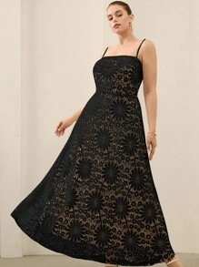 Aveloria Rosie Váy chữ A dài hở vai thêu hoa thanh lịch, gợi cảm cao cấp, thích hợp cho mùa cưới, tiệc cocktail, cỡ lớn - màu đen - Xem 5