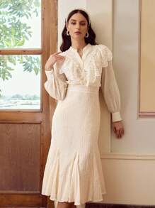 ZEYLAH VESTIDO LARGO CON CORTE BIES DE JACQUARD - Beis - Ver 8