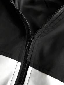 Manfinity Campus Court Giacca antivento da uomo con blocchi di colore, coulisse, cerniera, manica lunga, basic, per uscire, regalo per il fidanzato, giacca antivento nera e bianca, giacca antivento da uomo per uso all'aperto, giacca casual da uomo per uso all'aperto