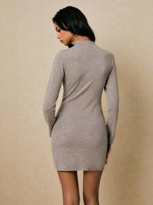 Poéselle 女式纯色长袖单排扣修身毛衣裙，女式纽扣连衣裙，女式长袖连衣裙，连衣裙开衫，秋冬纽扣连衣裙