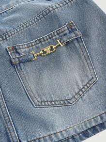 SHEIN BAE Women Asymmetric Waist Pockets Casual Short Denim Mini Skirt - Blue - View 4