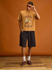 Musero Men Oversized Large Graphic Tee Short Sleeve Drop Shoulder Summer Holiday Vacation - Khaki - View 4