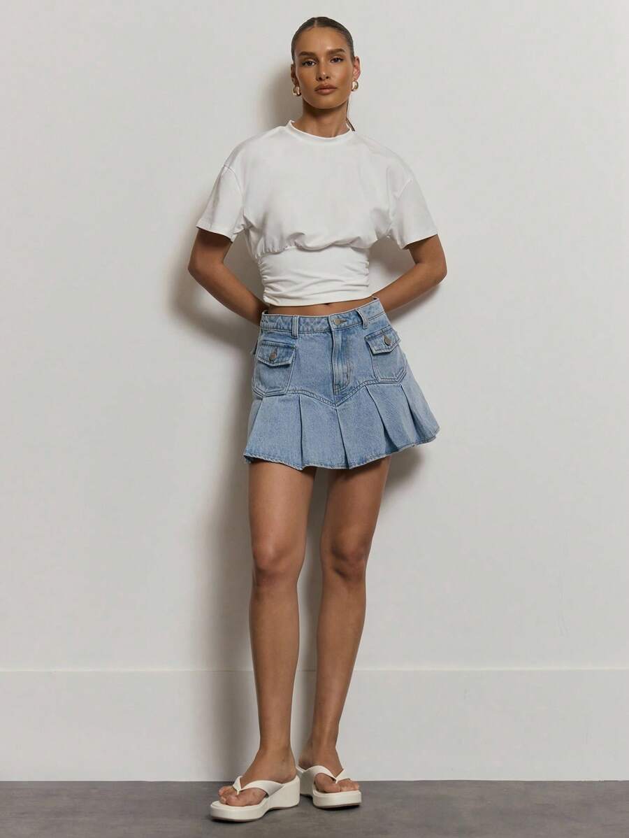 MUSERA Denim Plisserad Fickkjol Sexig Söt Semester Sommar Western Cool Ibiza Festival Kollektiv Kontorskläder För Damer, Kontorskläder Dam Vinter Nashville Chic - Mediumtvätt - Visa 1