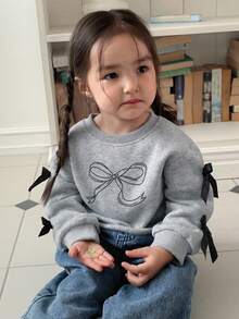 DAZY Infant/Toddler Girls' Bow Print Crew Neck Long Sleeve Casual Sweatshirt - Grey - View 7