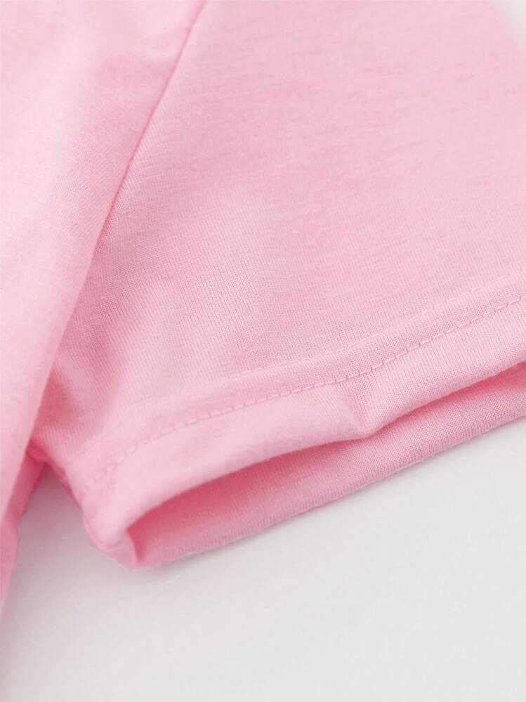 Elladie kids 女童时尚可爱卡通刺绣字母图案印花休闲短袖 T 恤和紧身裤 2 件套 - 彩色 - 查看 6