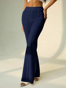 SHEIN SXY Low Waist Solid Flare Leg Skinny Suit Pants Party Sexy Elegant Date Night Party Navy Blue Pants Flared Pants,Fall Clothes For Women - Blue - View 7