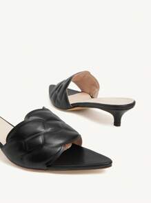 CUCCOO CHICEST Women's Elegant Casual Minimalist All-Match Black Faux Leather Pointed Toe Kitten Heel Sandals, Suitable For Workplace, Holiday, Beach, Versatile, Halloween - Black - View 10