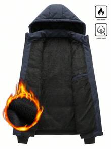 Manfinity Homme 男士长袖休闲多功能抓绒连帽户外防风冬装外套，保暖，藏蓝色，秋季 - 深灰色 - 查看 3