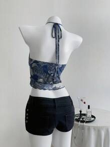 Elamini Blusa de mujer convertible tipo tubo/halter con estampado floral vintage, para primavera/verano