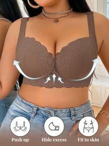 DesireSculpt 2pcs/Set Plus Size Lace Supportive Wireless Lift And Shaping Bras - Multicolor - View 5