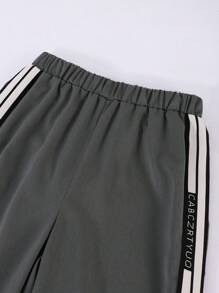 SHEIN Casual Letter Webbing Patchwork Slit Straight Leg Pants For Teen Boy Chic For Autumn/Winter Fall - Grey - View 4