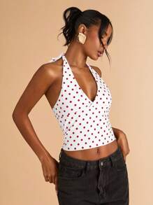 SHEIN BAE Summer Polka Dot Print Casual Halter Top, Suitable For Brunch, Outing, Dating, Commute, Cruise, Ibiza - Multicolor - View 5