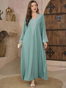 Al Najma 女士开斋节宽松刺绣串珠长袍 - 淺藍色 - 查看 3