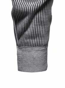 Calvornis 男士条纹拼接长袖衬衫领保暖休闲毛衣，秋冬款 - 灰色 - 查看 3