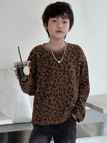 DAZY 宽松版型男童豹纹圆领T恤，休闲，秋季