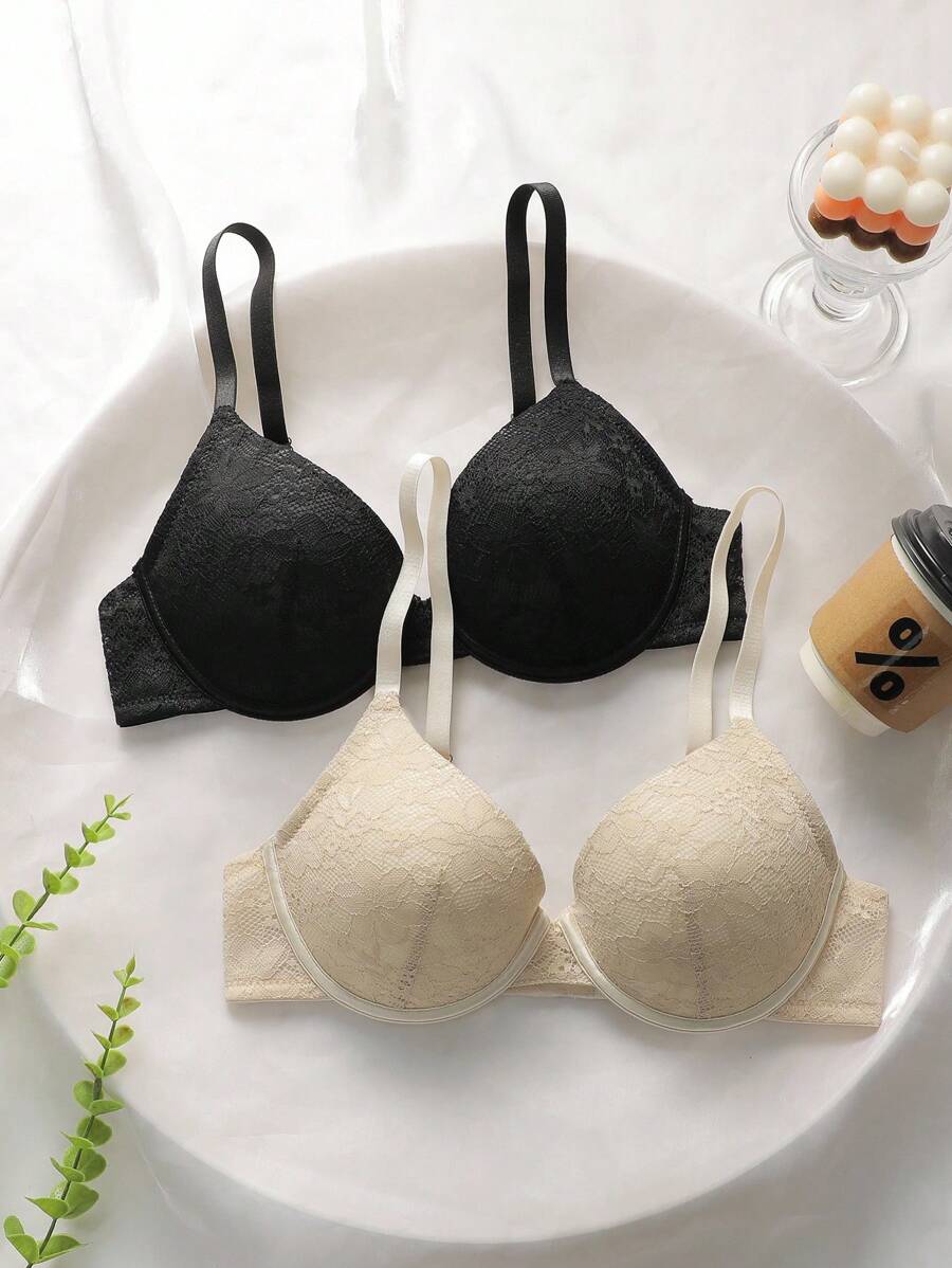 SHEIN 2件套女士性感蕾丝细肩带内衣套装 - 彩色 - 查看 1