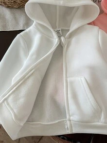 SHEIN LMoss Kids LMoss 2件套女婴可爱纯色连帽卫衣套装，包括婴儿拉链卫衣、幼儿拉链卫衣、婴儿卫衣、婴儿拉链外套和婴儿外套，适合秋冬季穿着。 - 彩色 - 查看 4