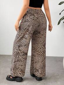 SHEIN EZwear Pantalon de vacances décontracté grande taille à imprimé animalier rétro à jambes larges - Tabac - Voir 2