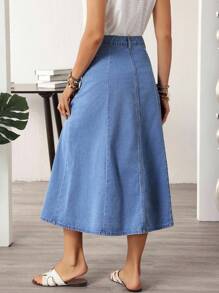 EMERY ROSE Chân váy denim đơn hàng túi hộp thường ngày cho nữ - Màu xanh lam - Xem 2