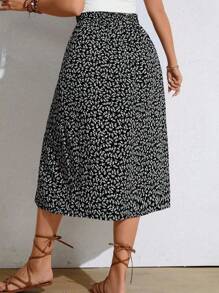SHEIN PETITE Plus Size Ditsy Floral Slit Hem Elegant Skirt - Multicolor - View 2