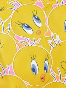 LOONEY TUNES X SHEIN 1 件卡通图案印花涤纶可折叠购物袋、沙滩包、手提袋，带可拆卸链条袋、时尚、崔弟 - 黃色 - 查看 7