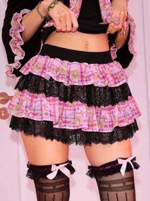 ROMWE J-Fashion Y2K Gyaru Hime Gyaru蛋糕风格迷你裙 - 粉色 - 查看 4