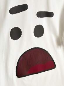 INAWLY Áo thun oversize in họa tiết vui nhộn, áo thun tay ngắn rộng rãi phong cách cổ điển dành cho nữ có cổ tròn họa tiết áo thun nữ - trắng - Xem 5