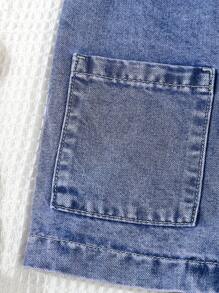 2pcs Set Young Girls Denim Jacket With Collar & Ruffle Waist Denim Shorts - Medium Wash - View 8