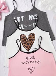 SHEIN 6pcs/Set Plus Size Casual Printed Camisole Top & Shorts Pajama Set, Outfits