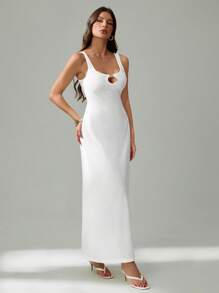 SHEIN Tall Vestido largo entallado sin espalda de unicolor casual para mujer