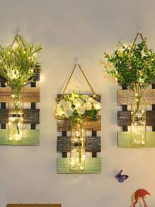 ROMWE 1 件壁挂式四季水培花盆花瓶 - 木制悬挂装饰，适用于家庭、酒吧 - 室内水上花园墙壁艺术，适用于客厅、卧室、办公室、家居装饰 - 彩色 - 查看 2